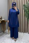 Hanımeli Taşlı Takım İndigo Mavi