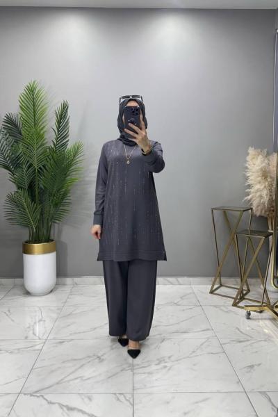 İnci Taşlı Takım Füme