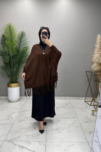 Kollu Şal Panço Kahve