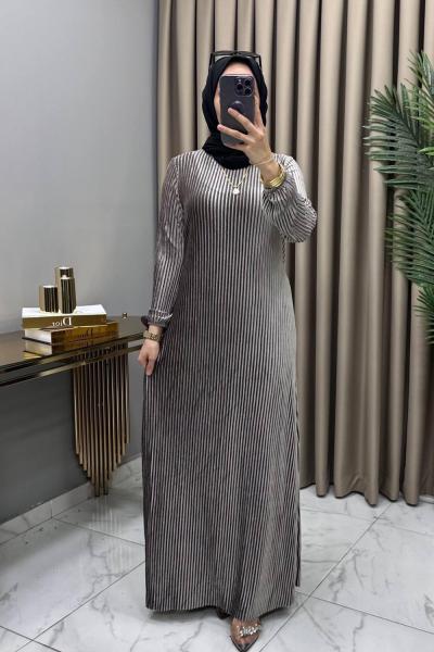 Multi Piliseli Kadife Elbise Vizon