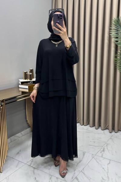 Şifonlu Takım Siyah