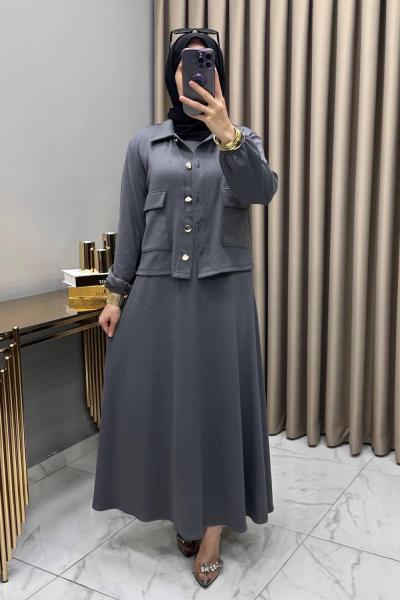 Yasemin Ceket Elbise Takım Füme