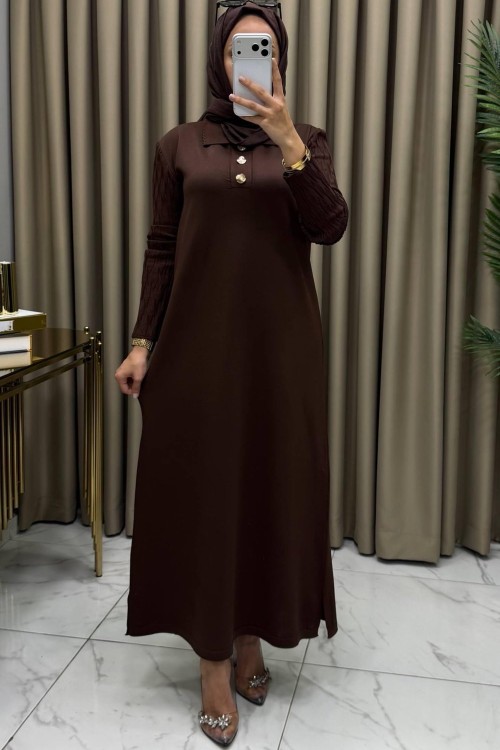 İdil Merserize Elbise Kahve Kahverengi