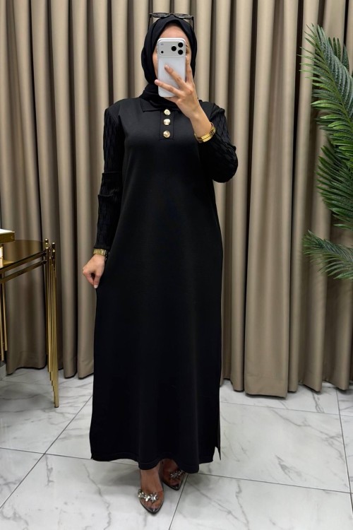 İdil Merserize Elbise Siyah Siyah