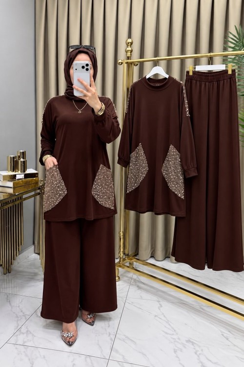 Neslişah Takım Kahve Kahverengi