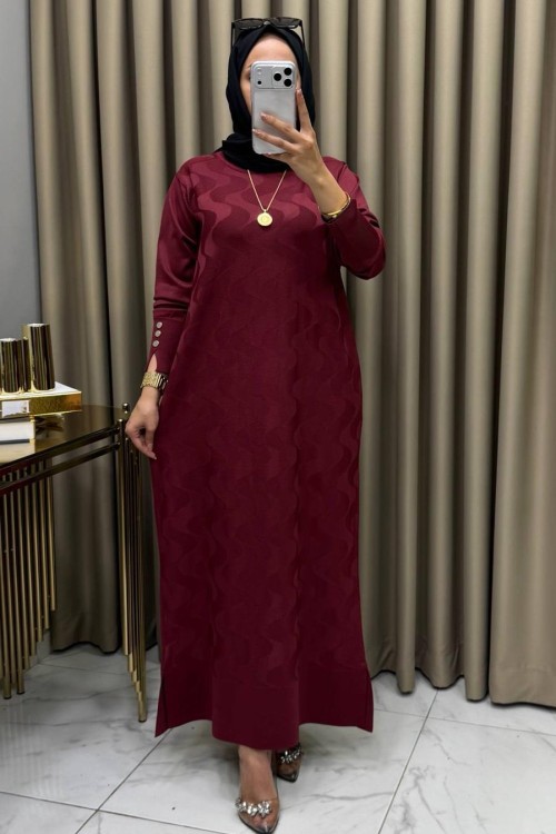 Zeyna Merserize Triko Elbise Bordo Bordo