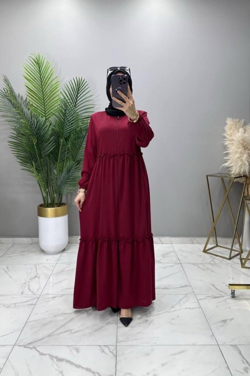 Azra Ferace Elbise Bordo Bordo