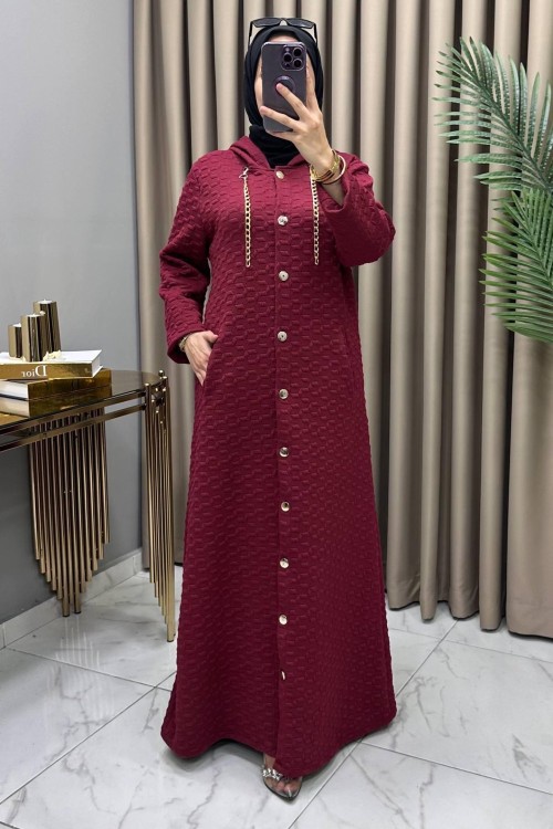 Ilgın Yün Kapitone Kaban Bordo Bordo