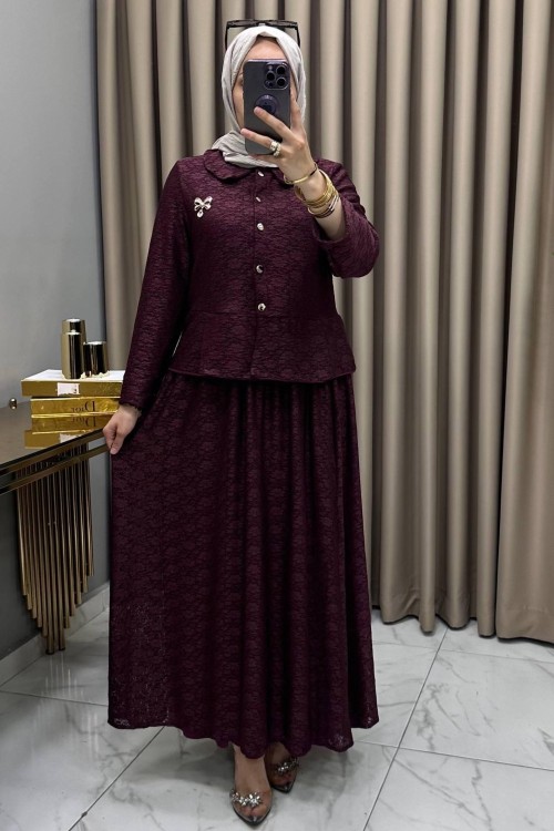 Dantel Takım Bordo  Bordo