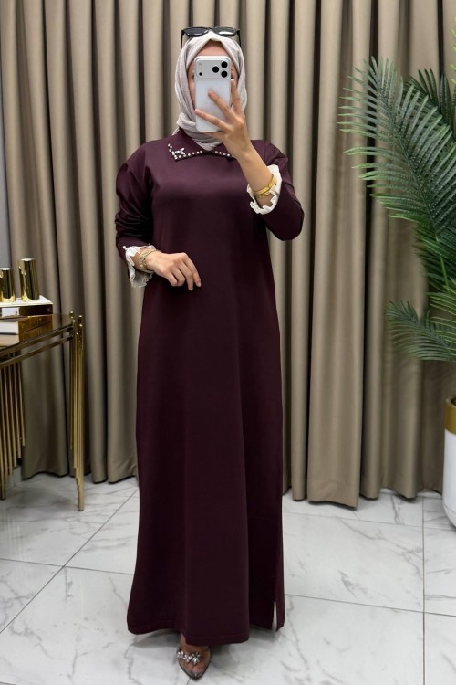 Kamila Merserize Elbise Mürdüm Mürdüm